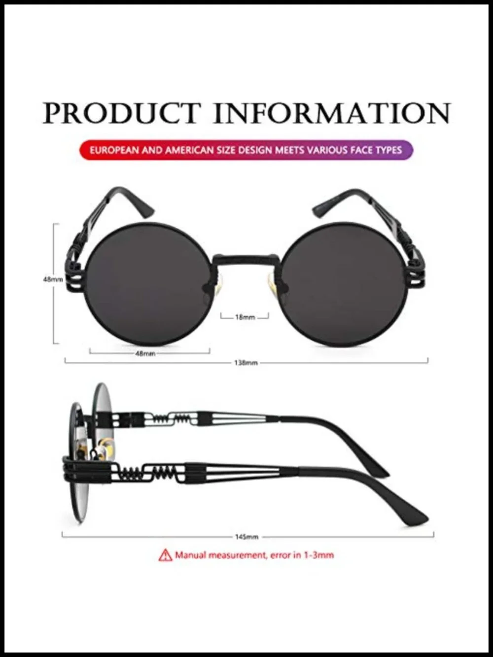 Round Steampunk Sunglasses Metal Frame UV Blocking Polarized